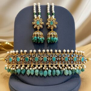 Turquoise Jadau Guluband & Jhumka Set