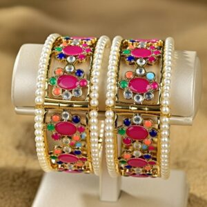 Multi-Color Jadau and Pearl Kada