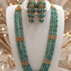 Raani haar in green with layered jhumke