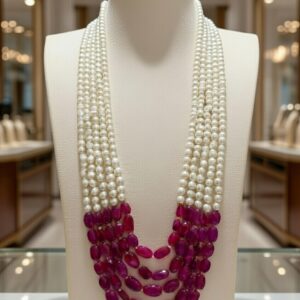 multi Layer Maroon beads and pearl Necklace