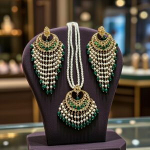 Jadau Necklace with Long Ear Hangings