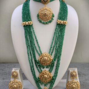Bridal Set with Choker and Long Necklace in Green Onyx