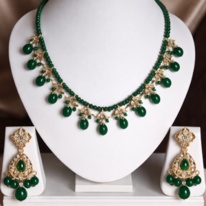 Green Beads Single Layer Necklace Set